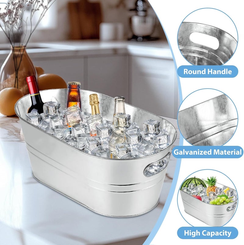 MIVIDE 4 Pack Galvanized Tub 3.3 Gallon Ice Bucket Large Metal Champagne Drink Bucket with Handles Galvanized Ice Buckets for Parties Mimosa Bar Cocktail Bar - Image 3